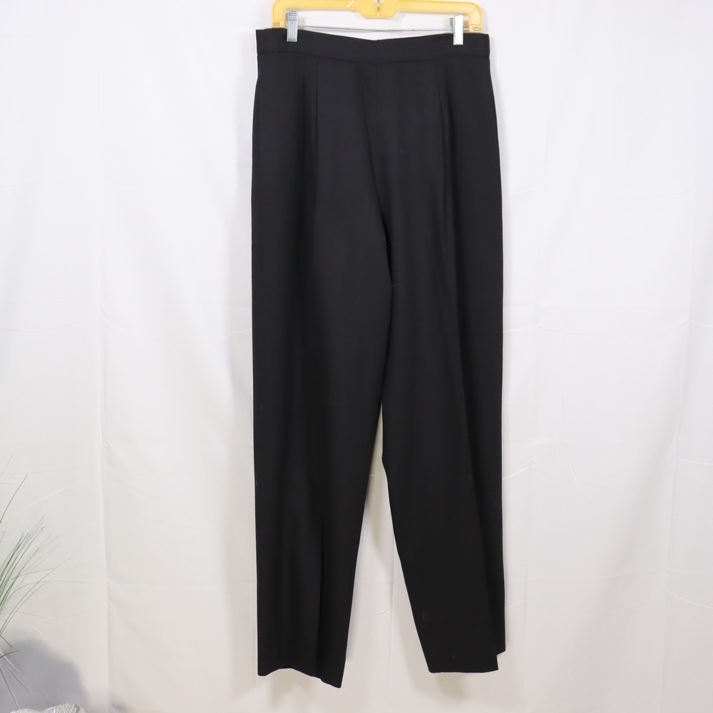 Julie & Leonard Wool Trousers 14 Black Womens Pleated High Rise Dress Pants